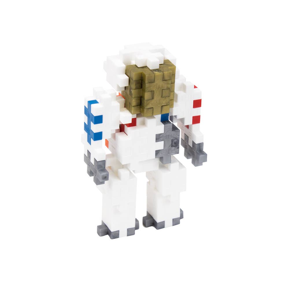 Plus Plus brand astronaut mini building blocks for fine motor skill development.