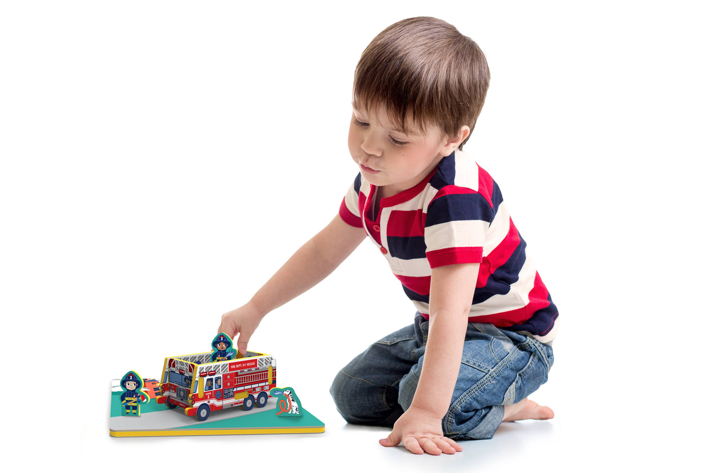 Pretend firetruck and fireman playset and puzzle 