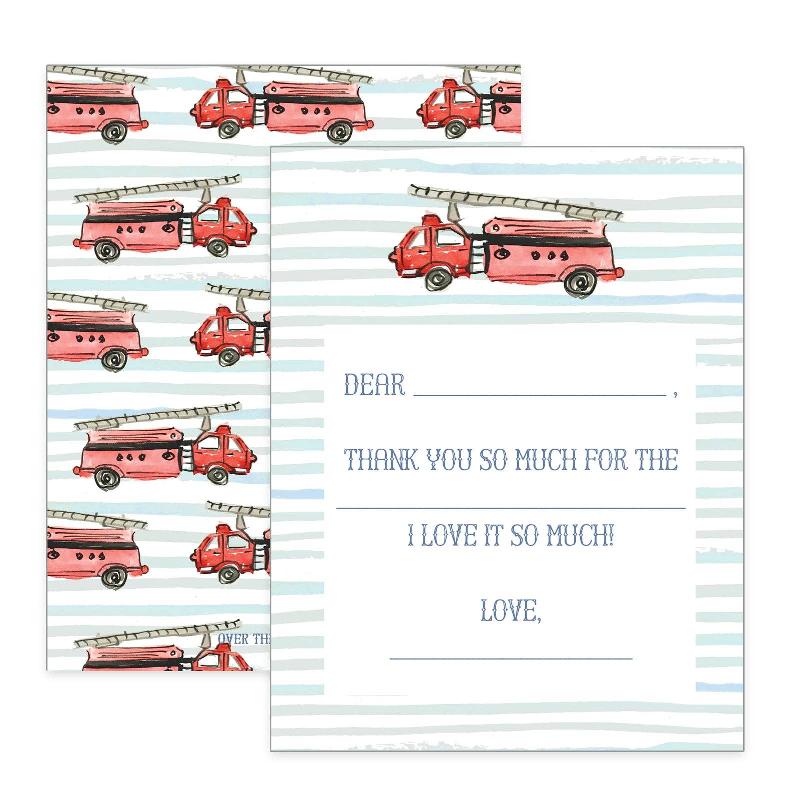 Over the Moon brand Firetruck Thank you cards teach manners to children.