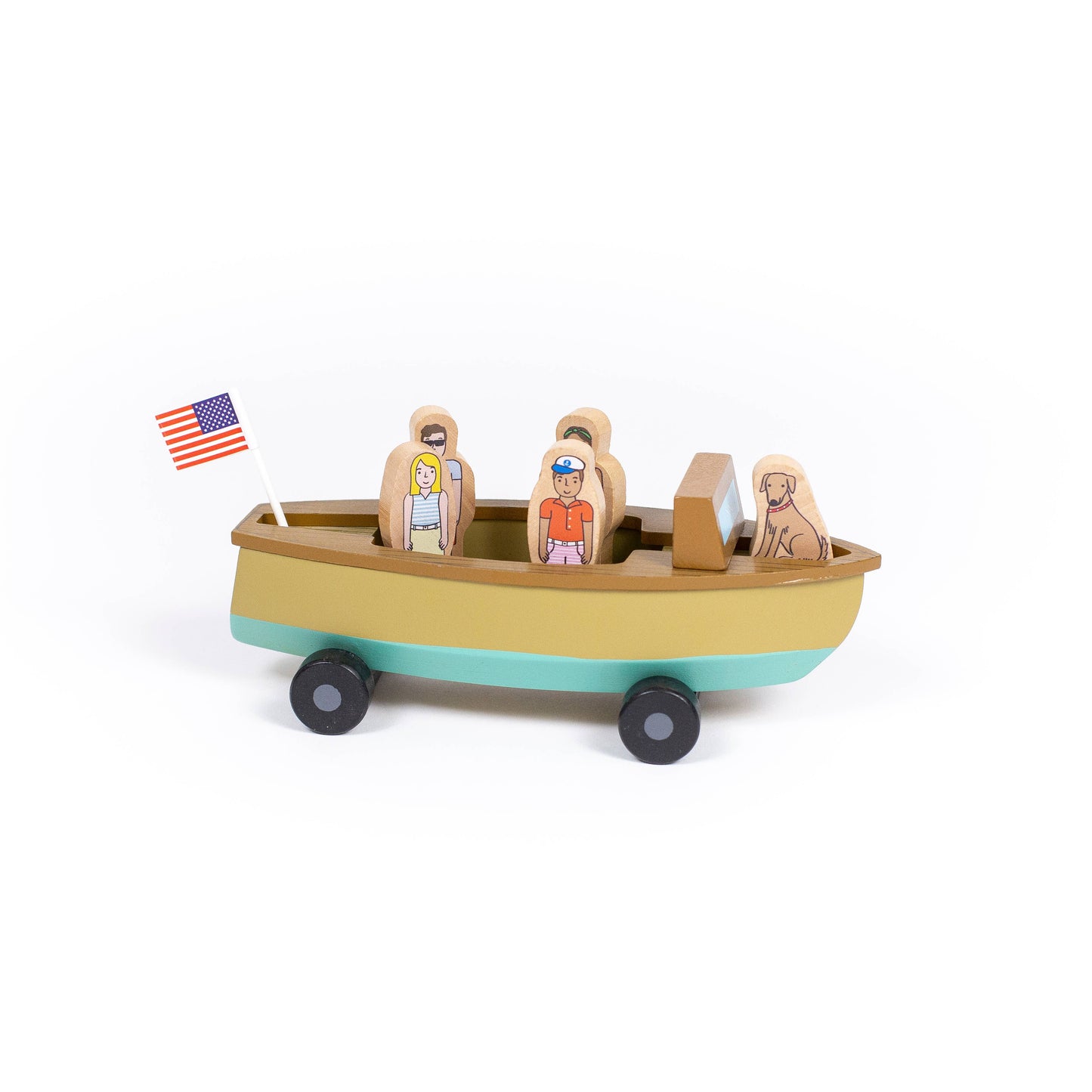 Jack Rabbit brand eco-friendly vintage boat with magnetic people playset toy for open-ended play.