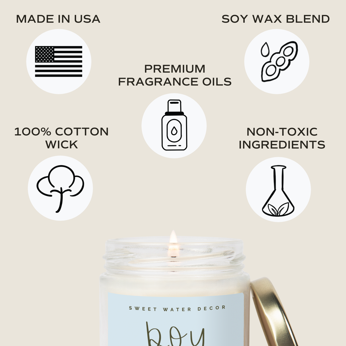 Sweet Water Decor brand soy candles are made in the USA and make a great gift for Mother's day, birthday's or baby announcements.