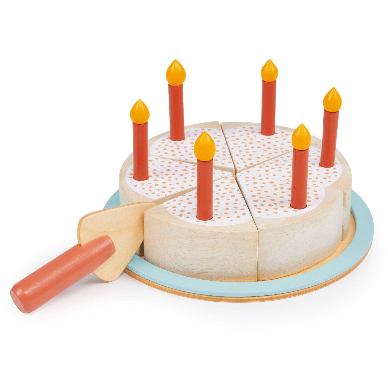 Mentari brand sustainable wooden cake toy for birthday encourages pretend play, social play and builds their fine motor skills.