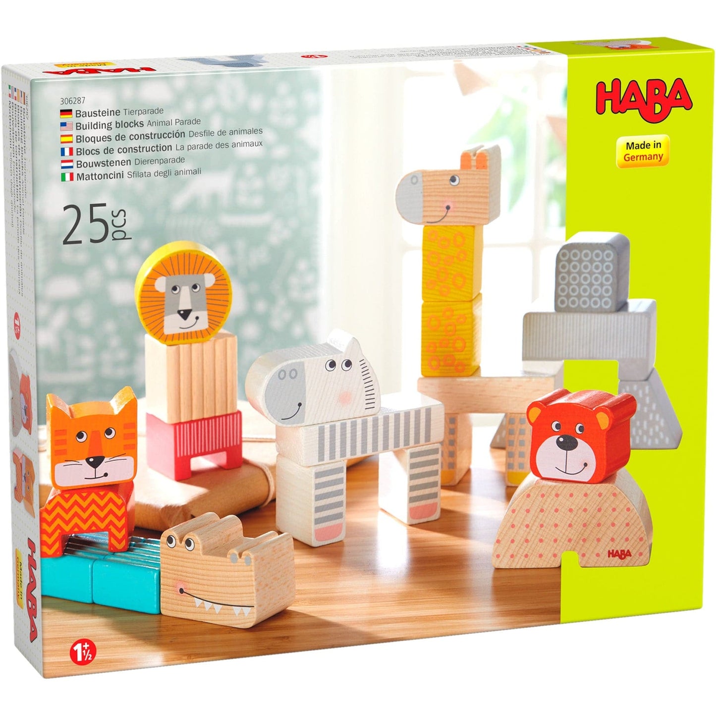 Haba brand sustainable safari zoo animal building blocks for imaginative play.