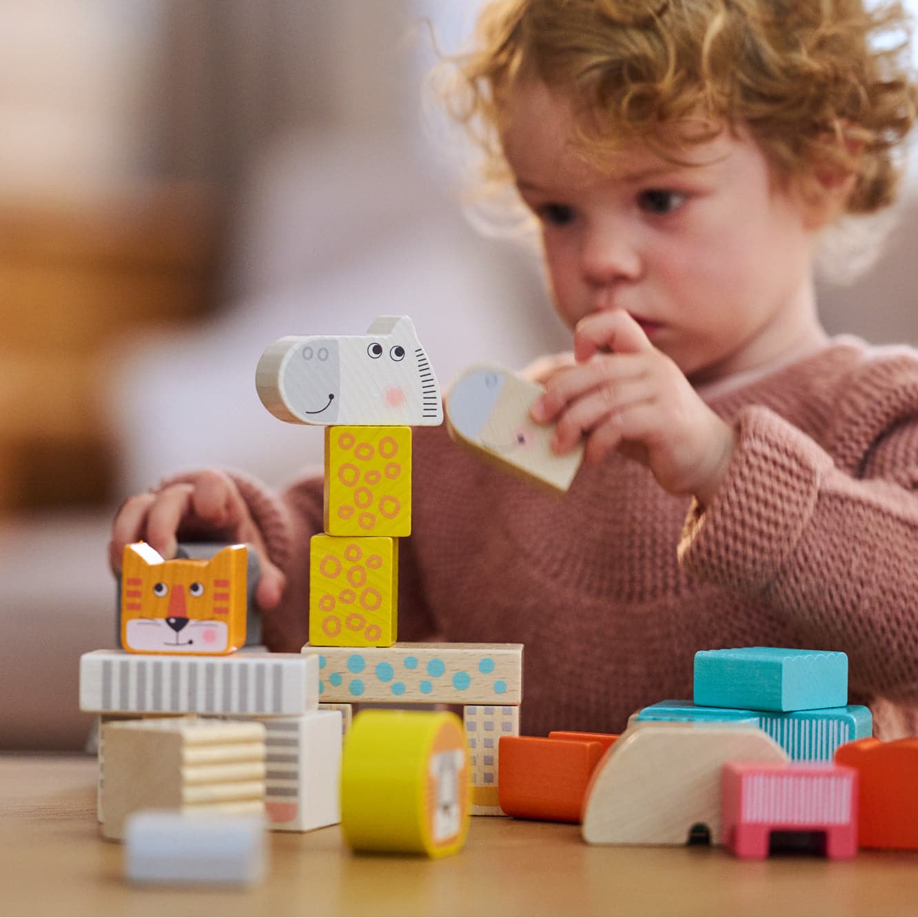 Haba brand wooden safari animal building blocks for stacking.