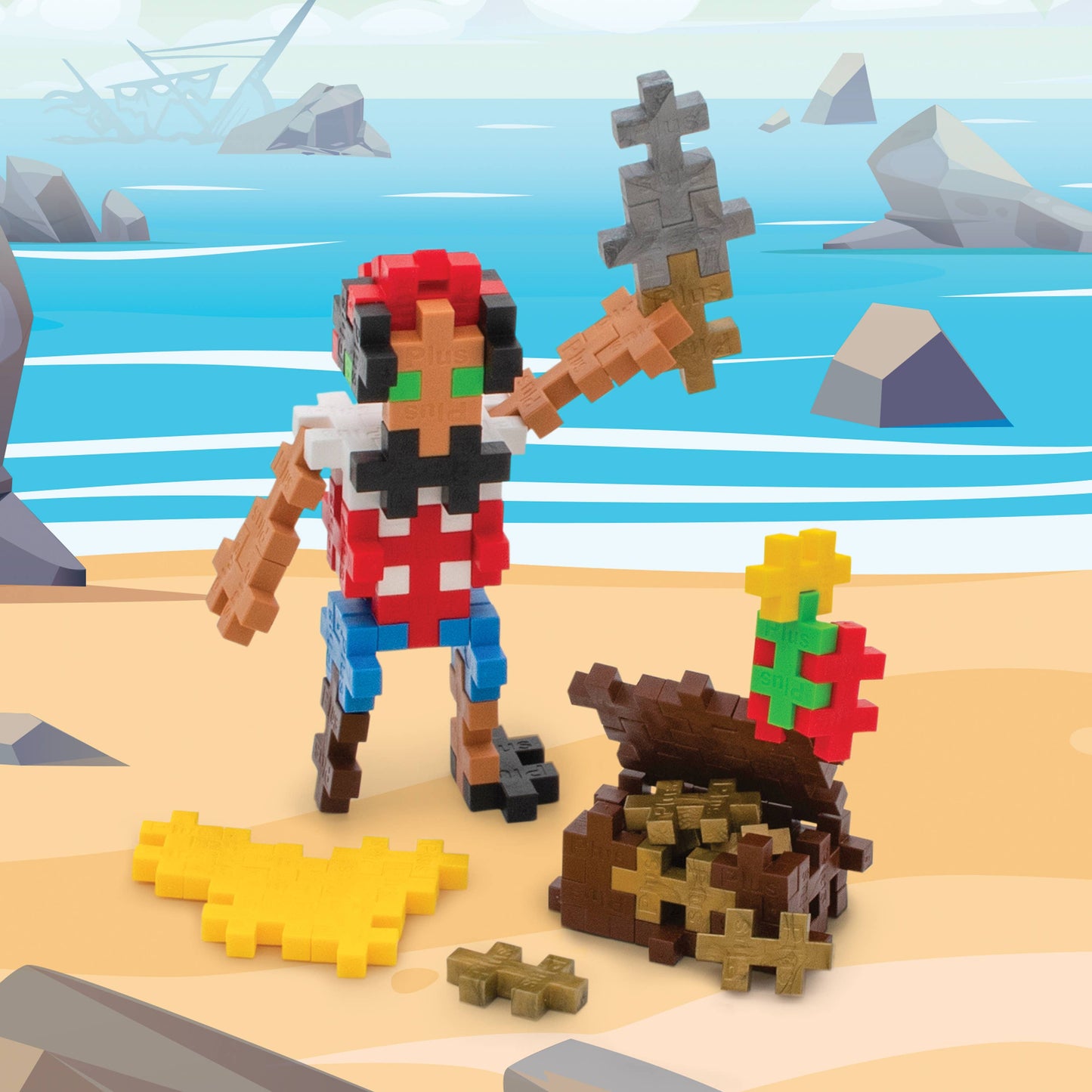 Plus Plus brand Pirate mini building blocks for constructive play.