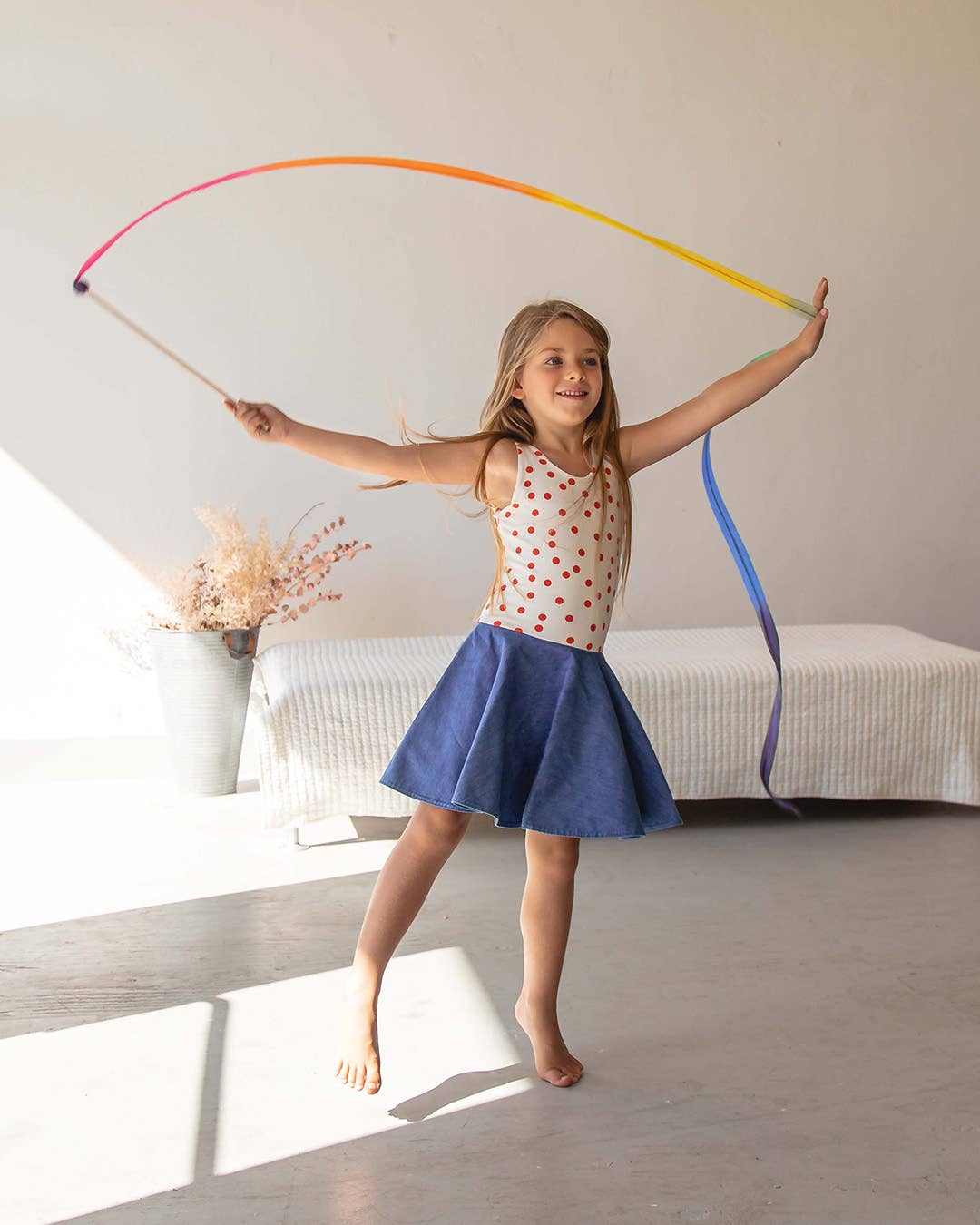 Sarah's Silks brand rainbow streamer is gift for little ballerina's dance recital.