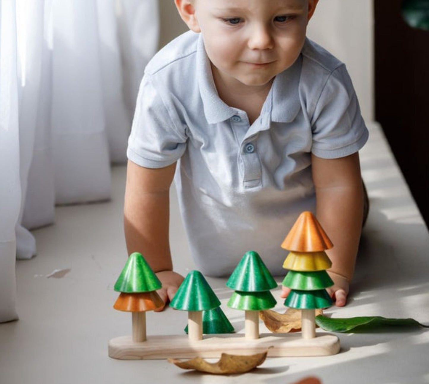 Plantoys brand sorting and stacking trees are great for building and critical thinking.