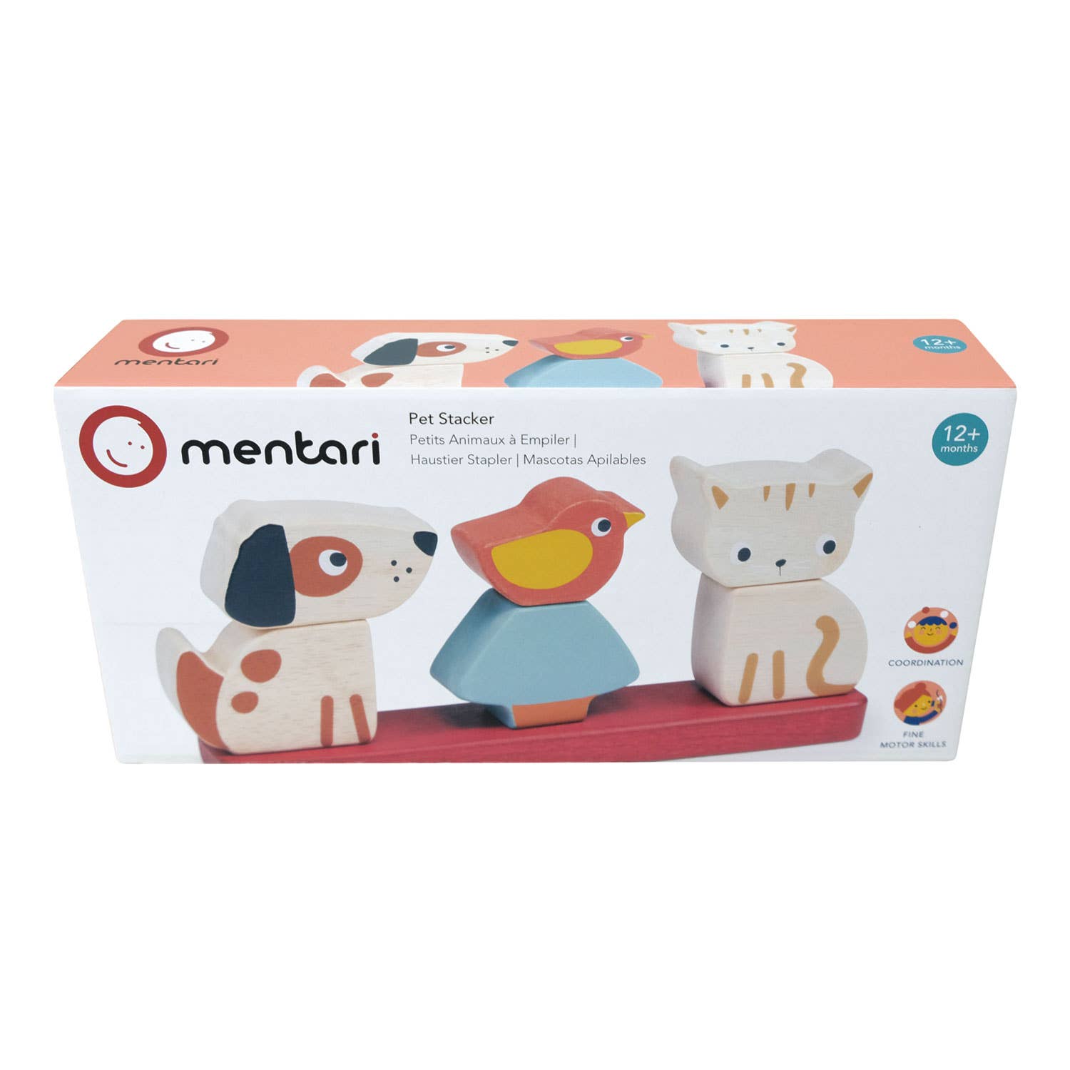 Mentari brand eco-friendly pet stacker toy for 1 year old children to encourage coordination and fine motor skills.