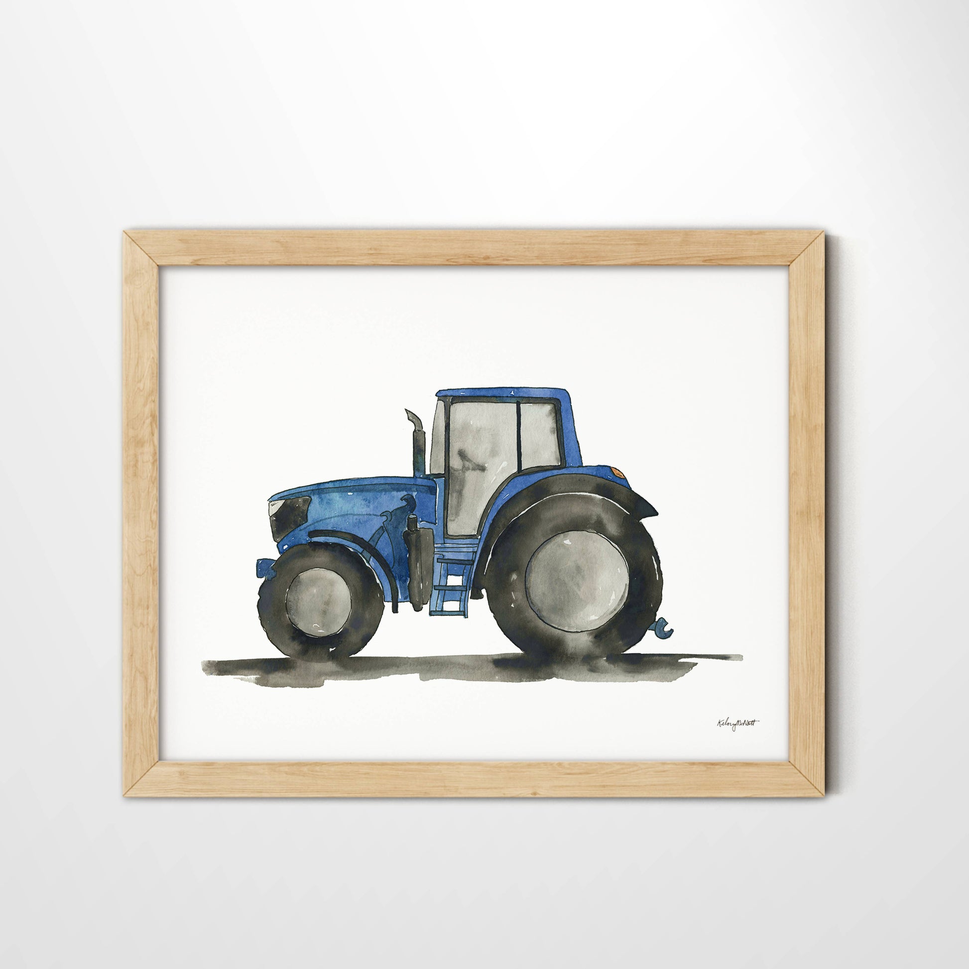 Blue tractor watercolor print