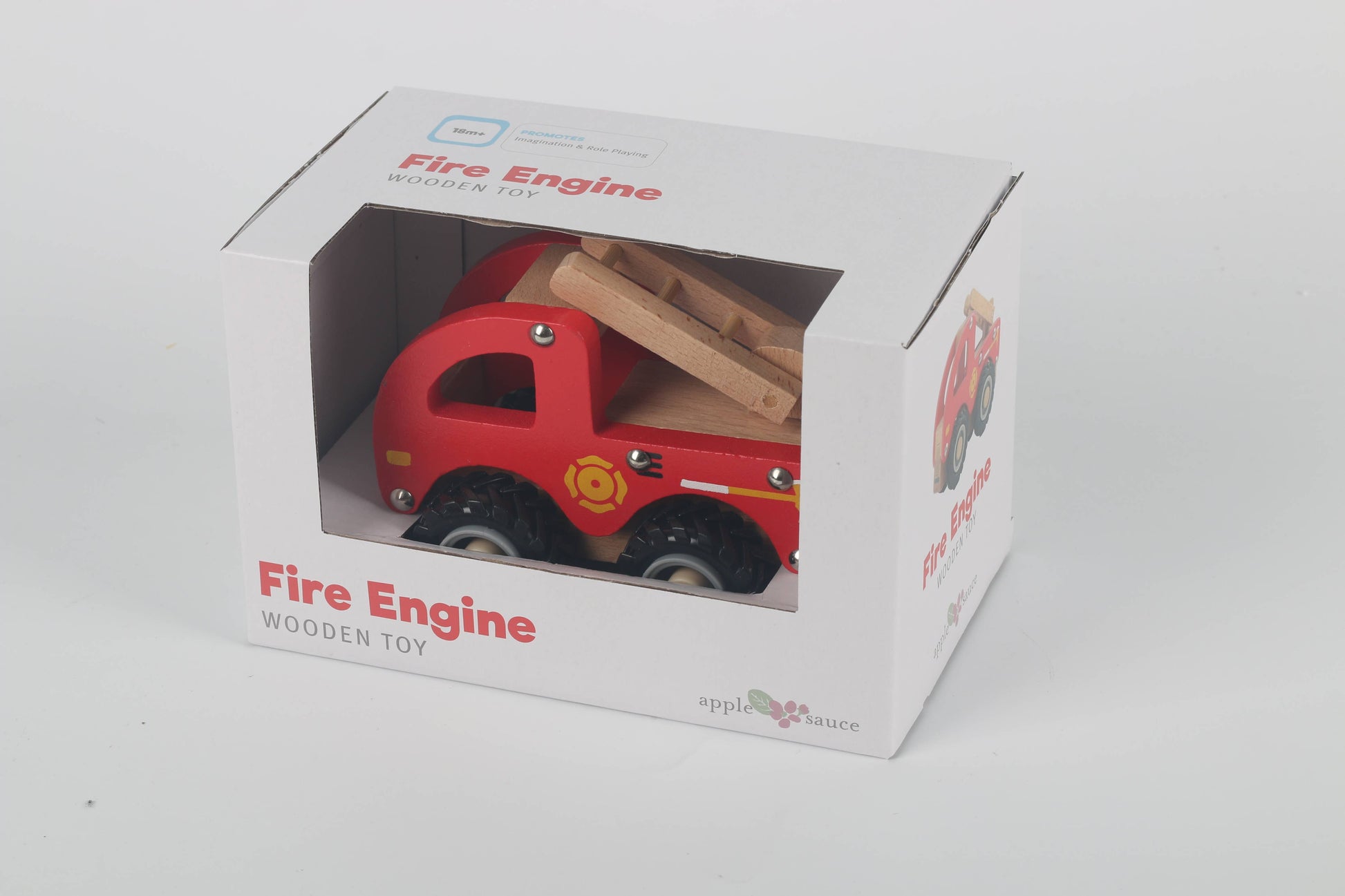 Red wooden fire truck with moveable ladder for 18 month old.