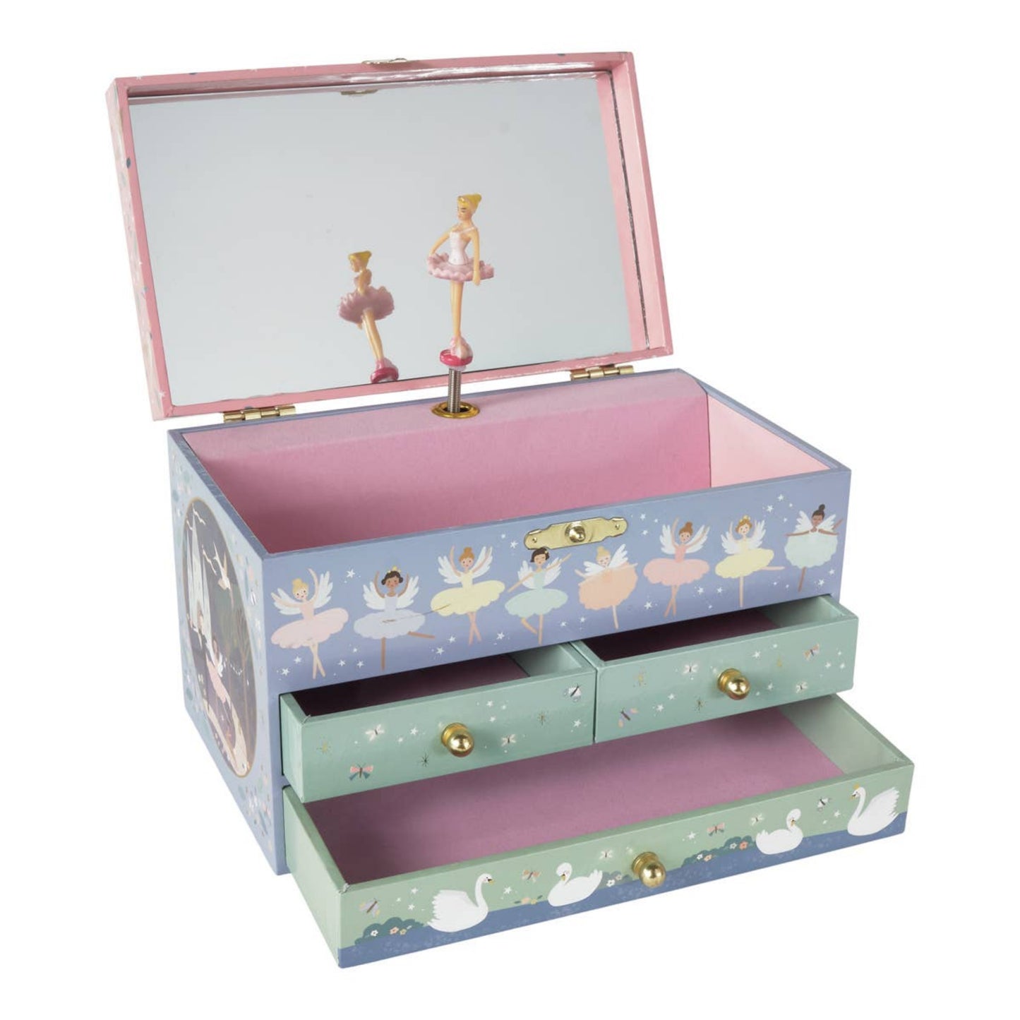 Swan Lake 3 drawer musical jewelry box for girls gift