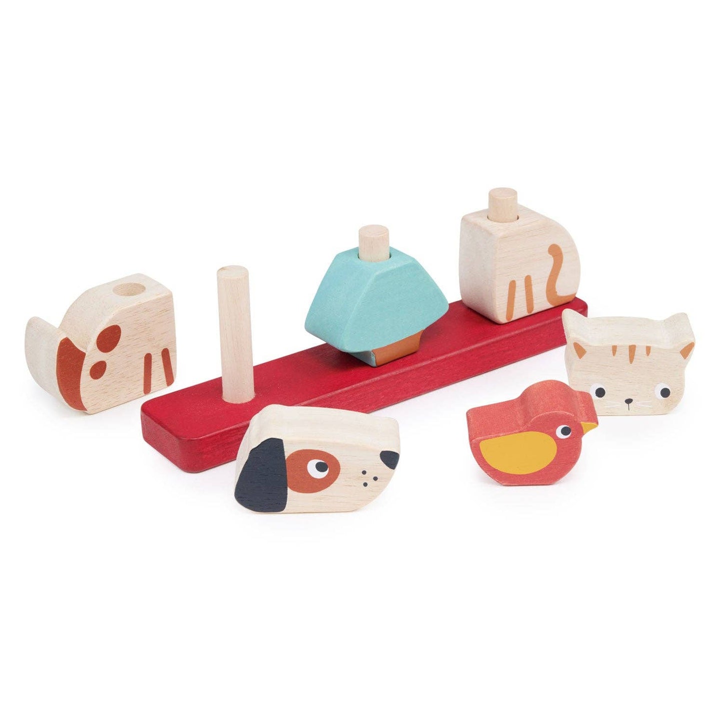 Mentari brand eco-friendly pet stacker toy with puppy dog, bird and kitty cat.