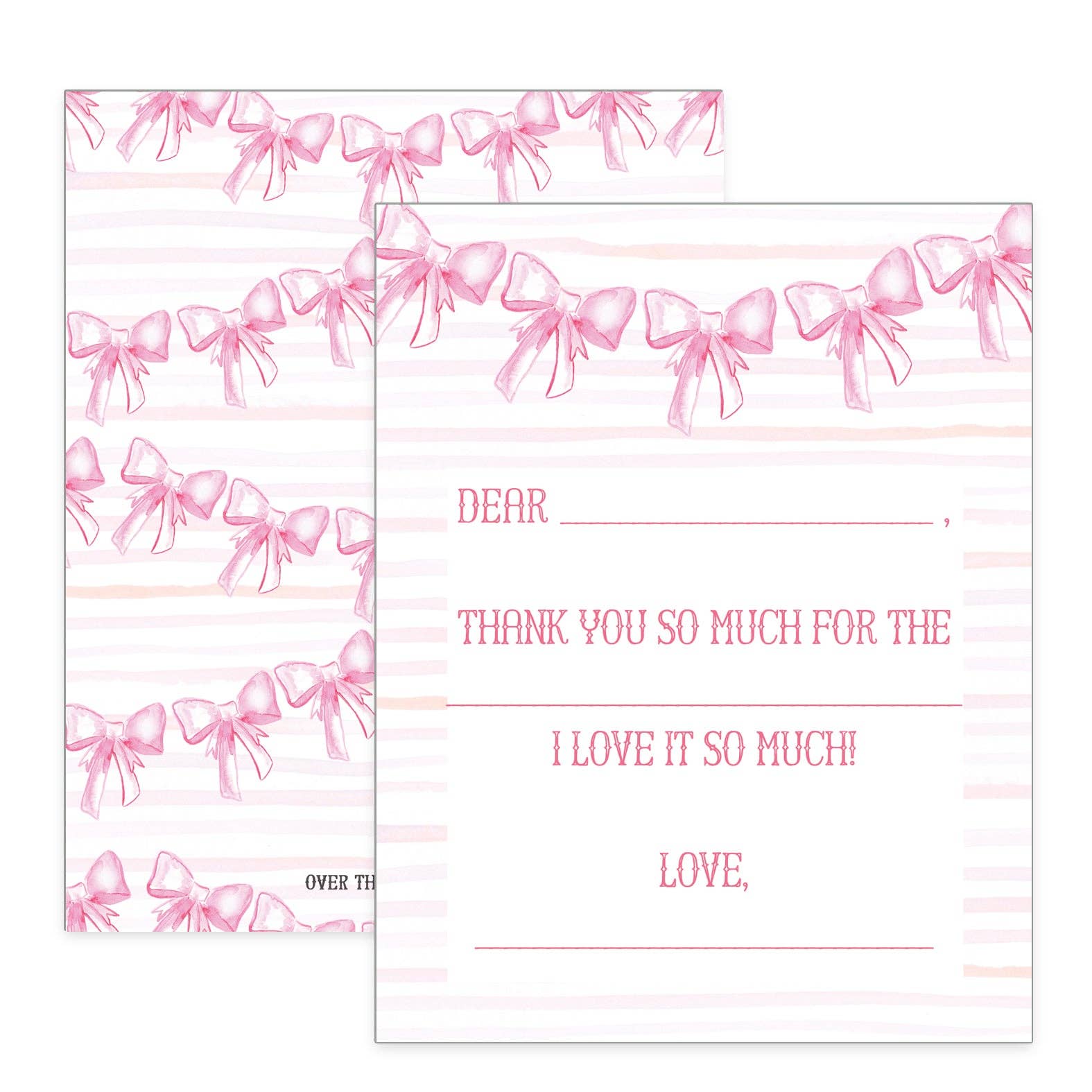 Over the Moon Pink Bow Thank you notes for children to learn manners after receiving gifts.