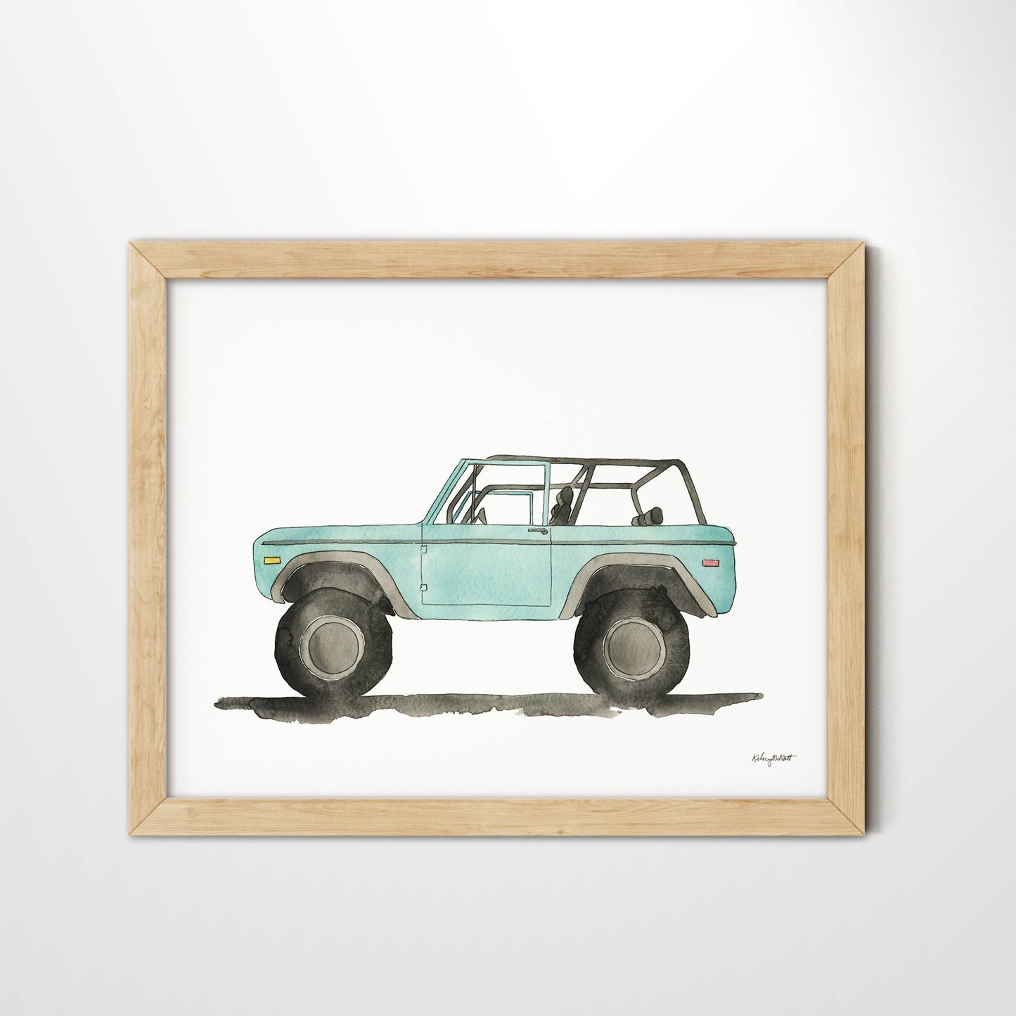 Bronco beach truck watercolor print for room decor.