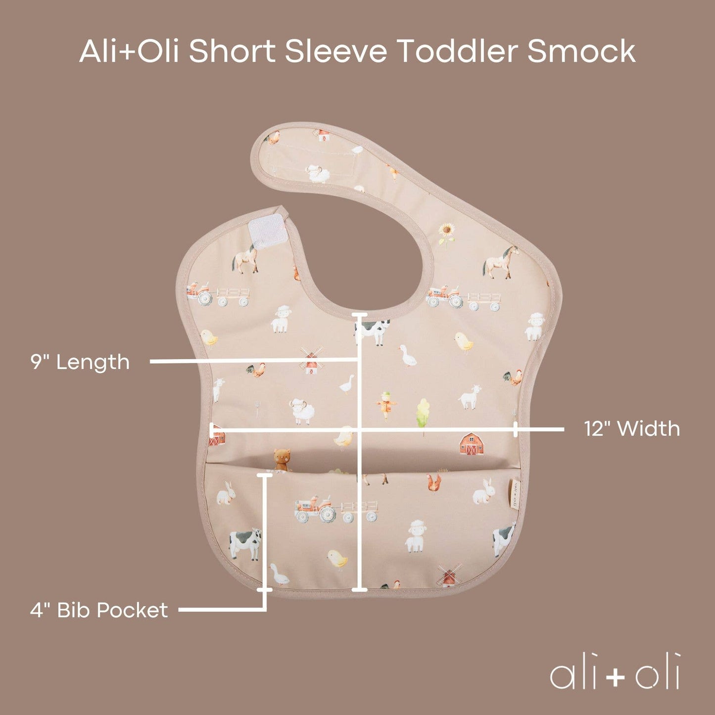 Farm animal Oeko-tex certified waterproof smock bib for babies