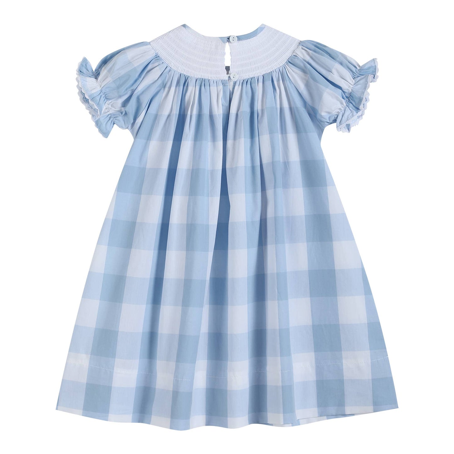 Lil Cactus brand smocked blue plaid dress is made of cotton and is lightweight enough for Spring and Summer.