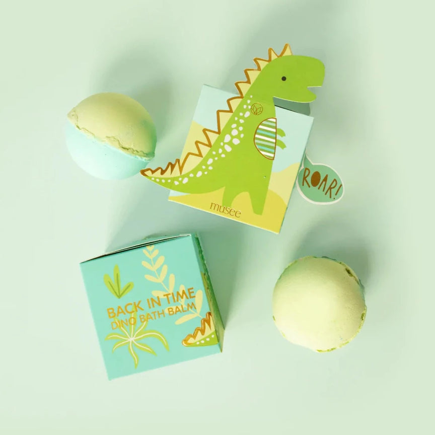 Musee brand bath balms are the perfect gift for your little child's dinosaur birthday.