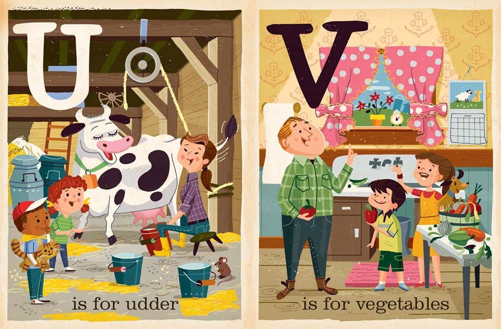 Farm board book for kids gift, V is for vegetables