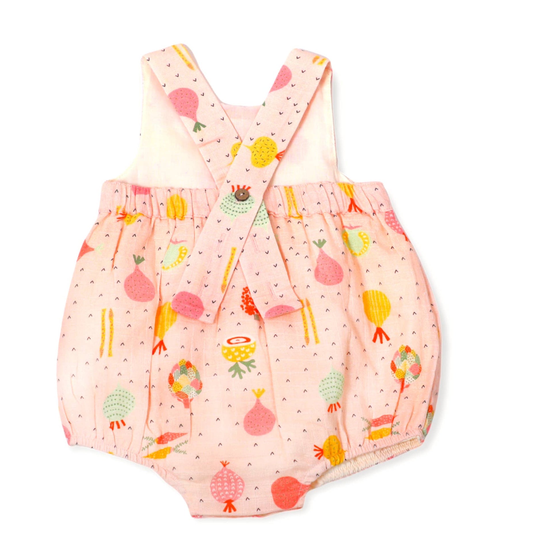 Viverano Organics brand organic baby bubble in pink with criss cross back for baby girls.