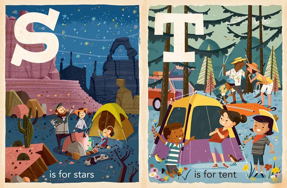 C is for camping Board book for kids, S is for stars