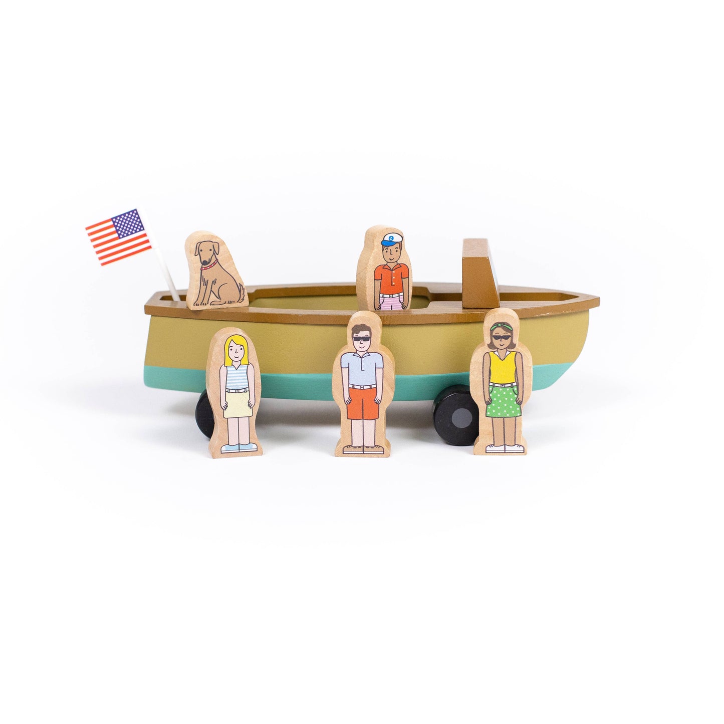 Jack Rabbit brand quality wooden boat and figure magnetic playset toy for children.