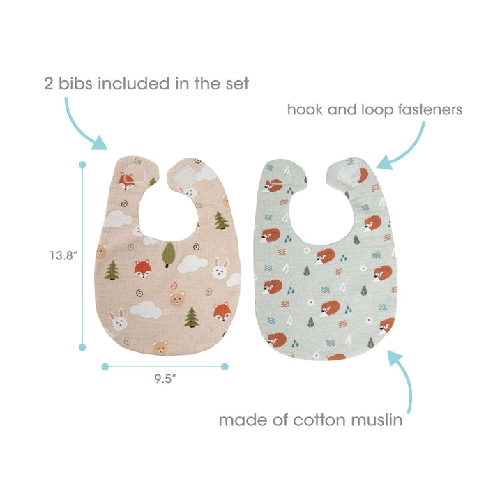 Woodland Muslin Cotton Bib Set