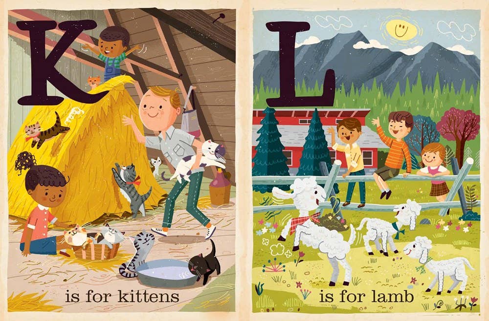 Farm board book for kids, K is for Kittens