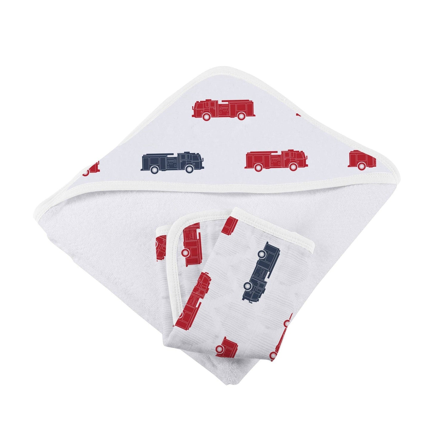 Firetruck cotton hooded towel and washcloth for gifting