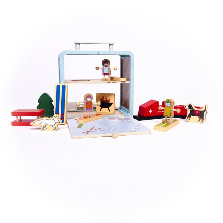 Wooden Ski Chalet Playset for on the go play