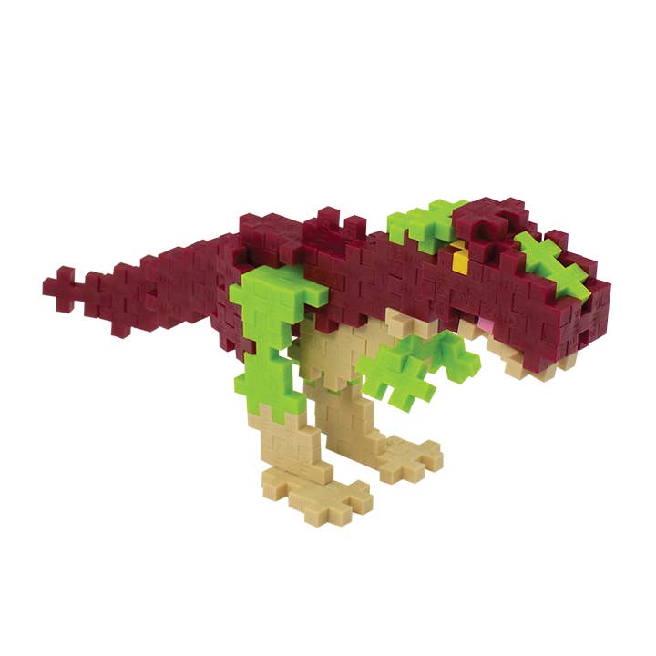 Plus Plus brand mini building block to create a T-rex dinosaur supports fine motor skills.