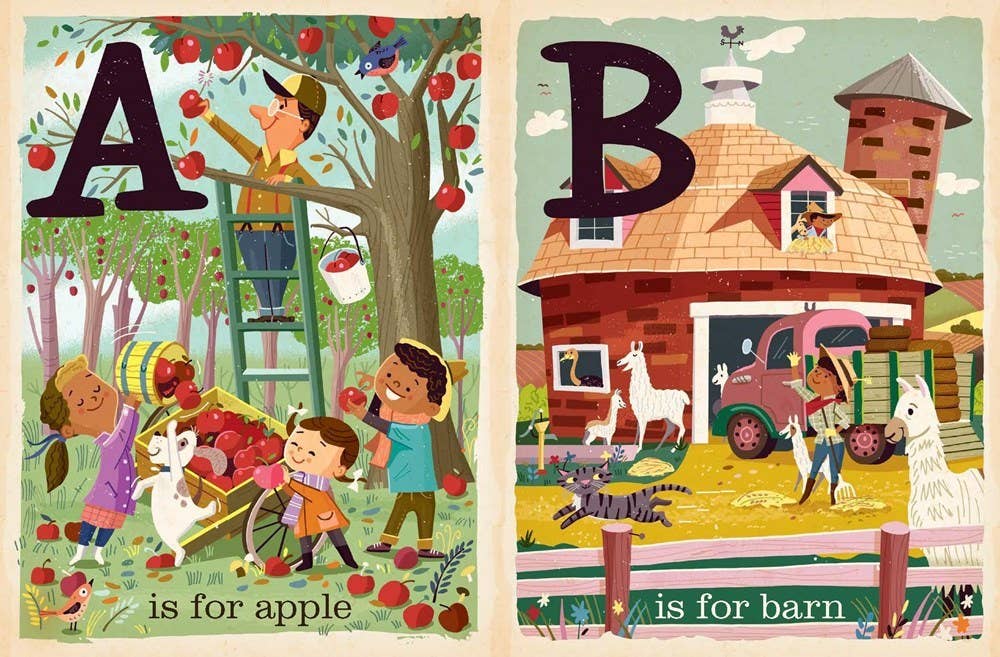 Farm board book for kids, A is for Apple