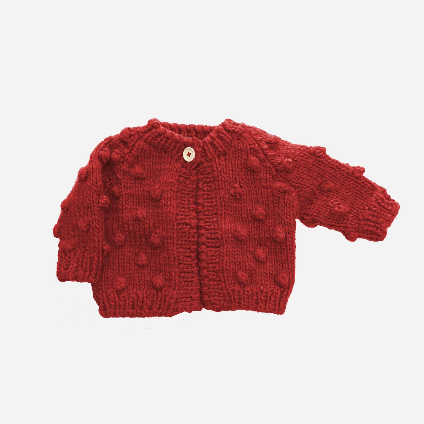 Handknit red popcorn style cardigan sweater for Valentines