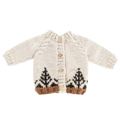 handknit neutral cardigan sweater with tree pattern for babies