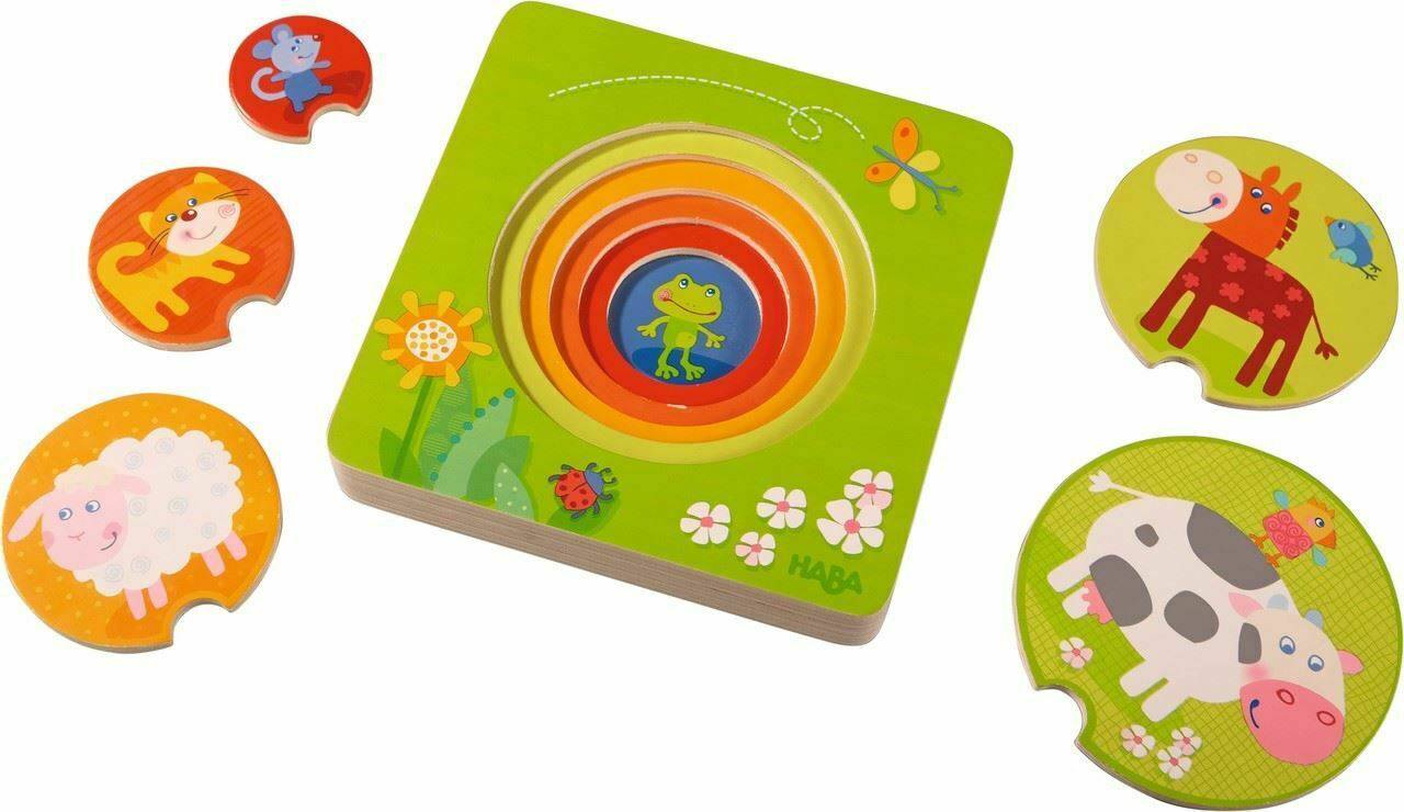 wooden farm circle puzzles helps learning colors and shapes