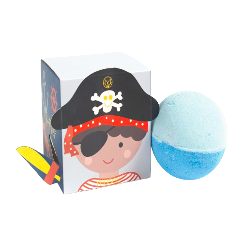 Musee brand bath balm or bath bomb is pirate themed with treasure inside.