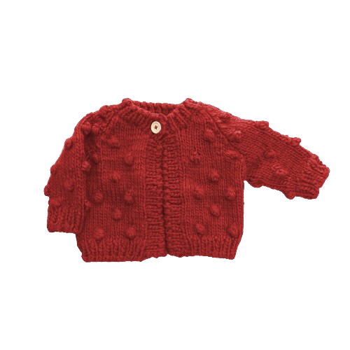 Handknit red cardigan sweater for kids