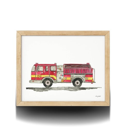 8x10 firetruck watercolor print for boys room decor