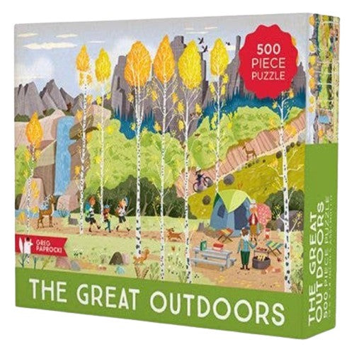 500 piece The great outdoors puzzle shows camping 