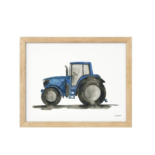 Watercolor print of blue tractor