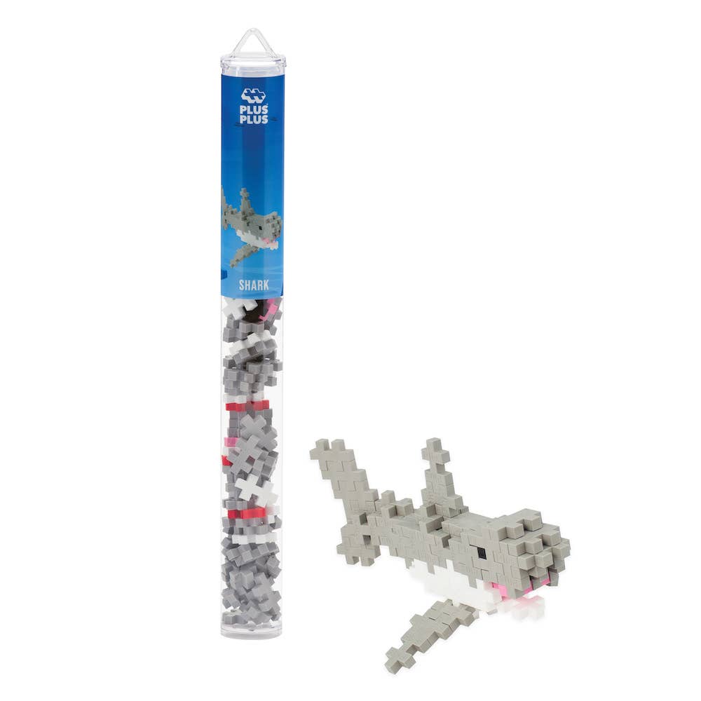 Plus Plus brand building block to create a shark.