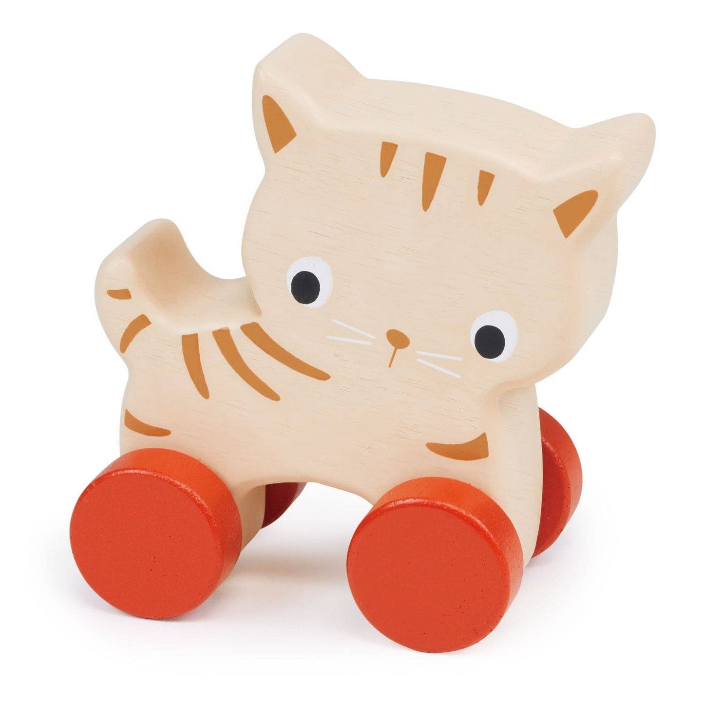 Mentari brand sustainable wooden rolling kitty cat toy for babies.