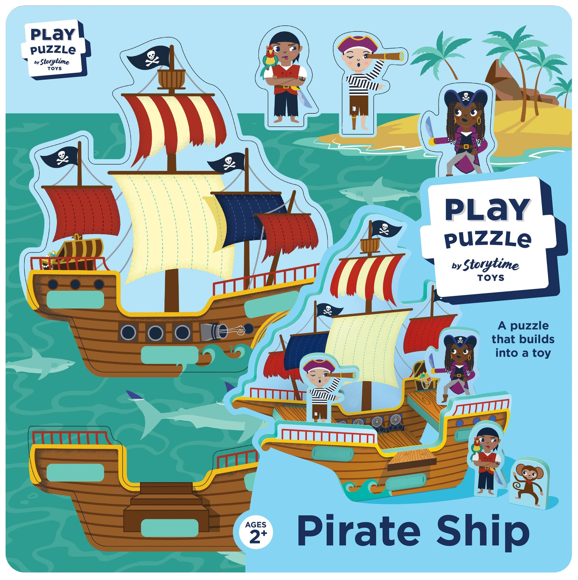 Storytime Toys brand Pirate puzzle that includes ship and figures to make a playset.