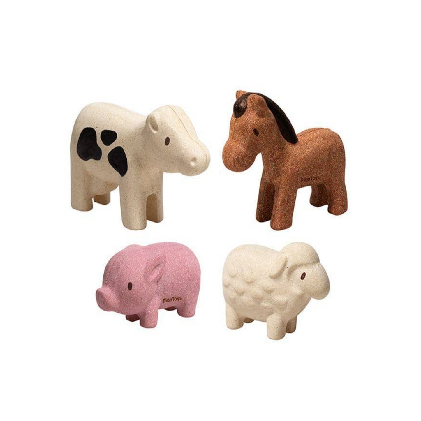 sustainable farm animals toys: horse, sheep, cow, pig