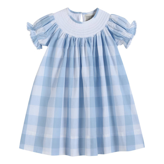 Lil Cactus brand smocked blue plaid dress is perfect for easter or church.