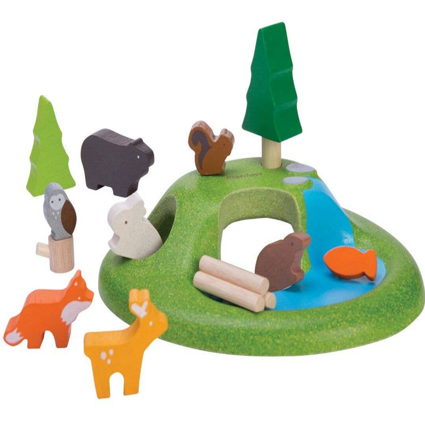 Sustainable woodland playset with animal figures for pretend play